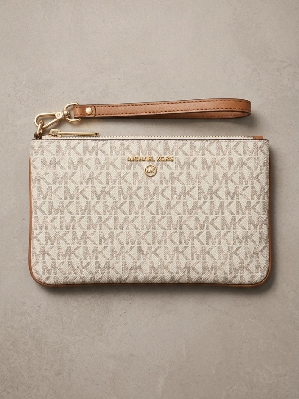 Michael Kors Jet Set Charm Large Signature Logo Semi Lux Wristlet - Vanilla